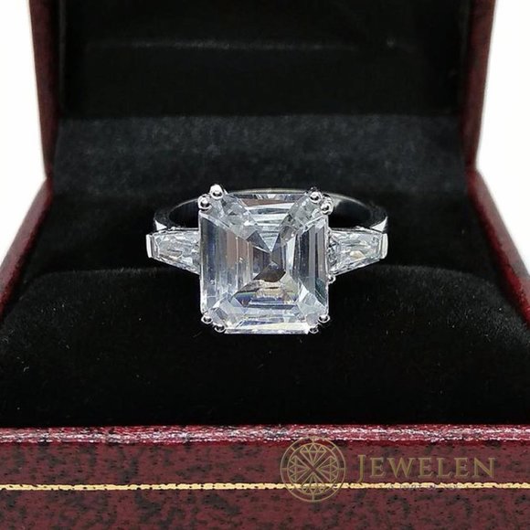 2.50 CT White Moissanite Three Stone Silver Ring